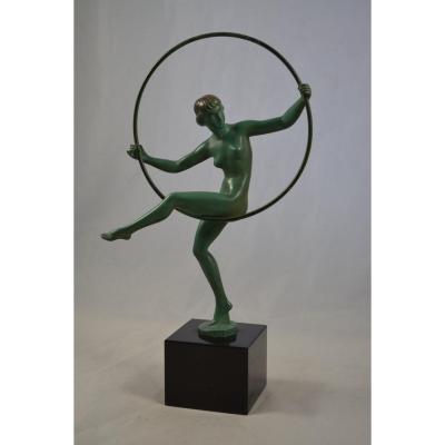 Danseuse Art Deco En Fonte d'Art Patine Bronze Signée Briand