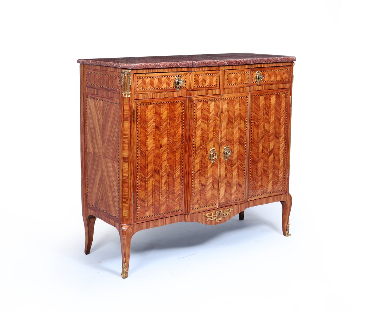 Cabinet en marqueterie de tulipier de style Louis XVI, fin du XVIIIe siècle-photo-3