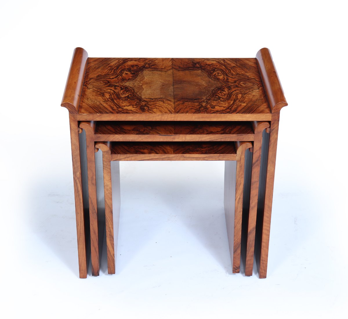 Set Of English Walnut Art Deco Nesting Tables, Circa 1930-photo-2