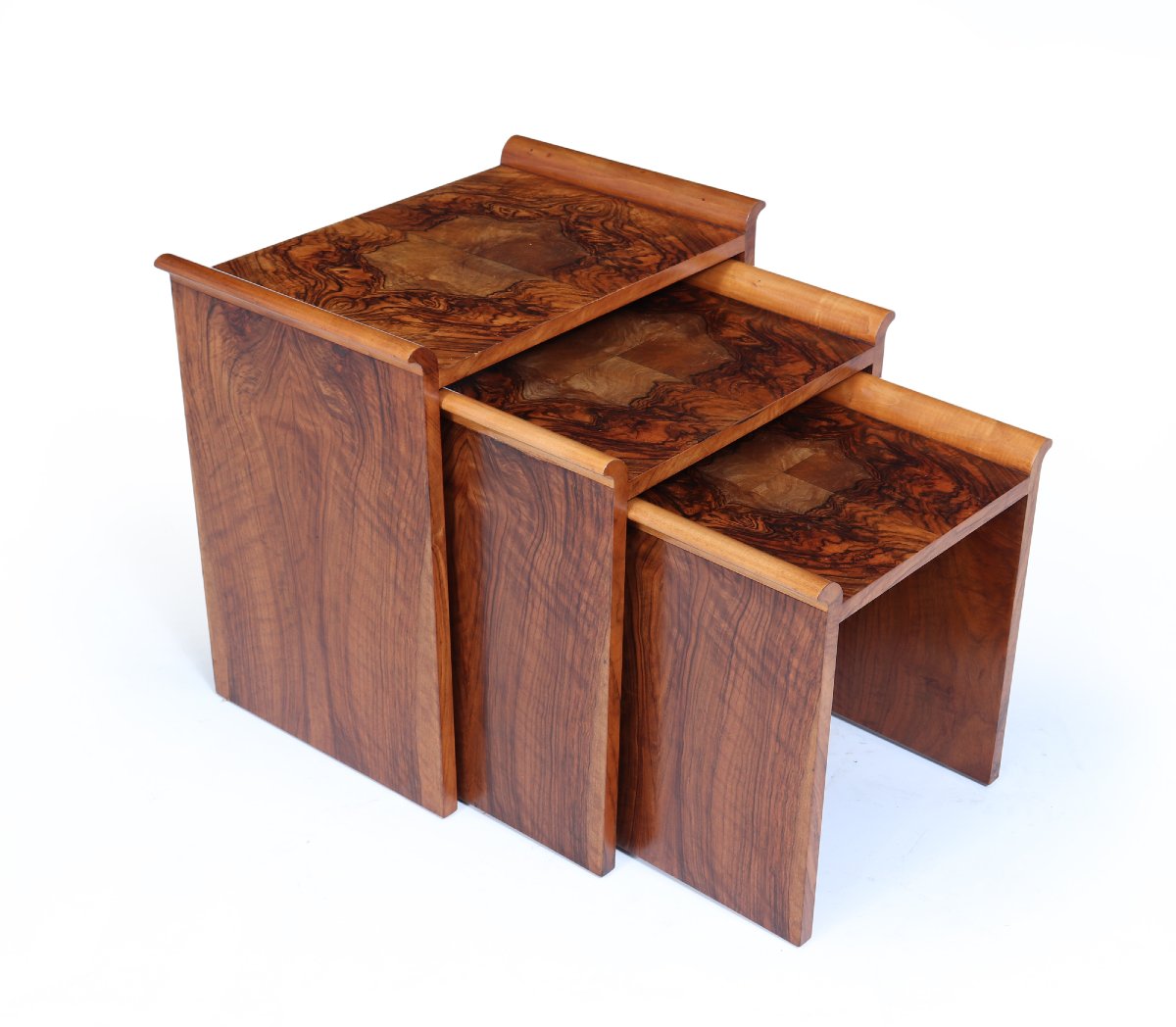 Set Of English Walnut Art Deco Nesting Tables, Circa 1930-photo-3