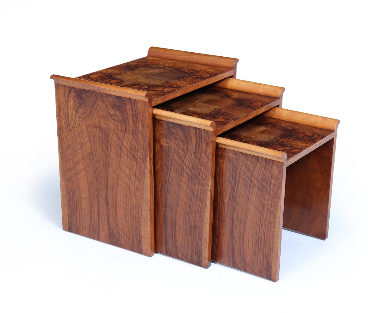 Set Of English Walnut Art Deco Nesting Tables, Circa 1930