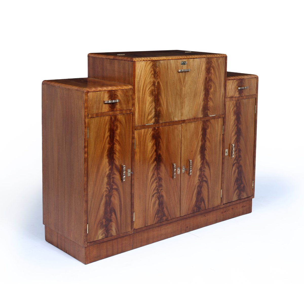 English Art Deco Cocktail Buffet In Walnut, Circa 1930-photo-3