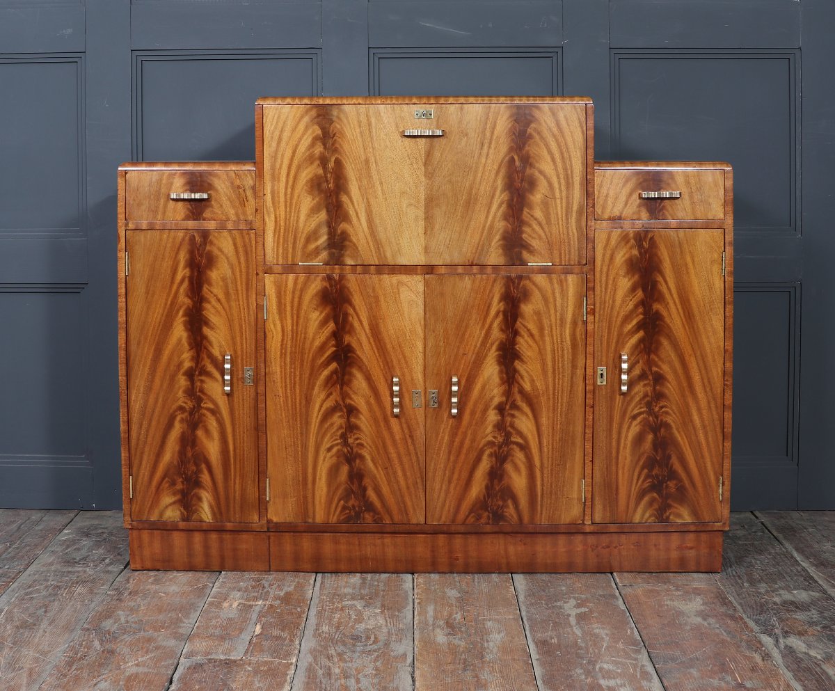 English Art Deco Cocktail Buffet In Walnut, Circa 1930-photo-4