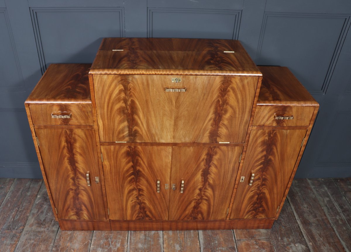English Art Deco Cocktail Buffet In Walnut, Circa 1930-photo-1