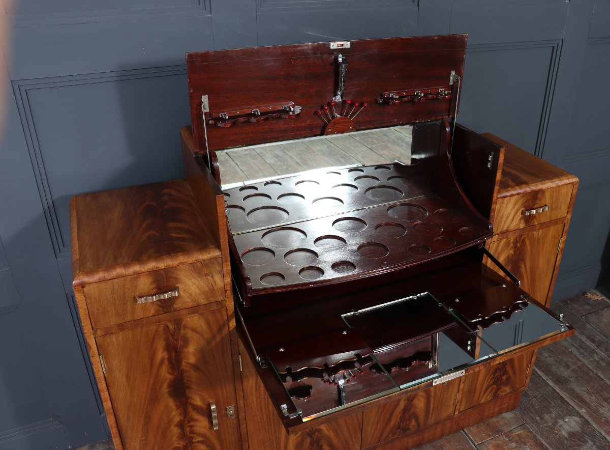 English Art Deco Cocktail Buffet In Walnut, Circa 1930-photo-2