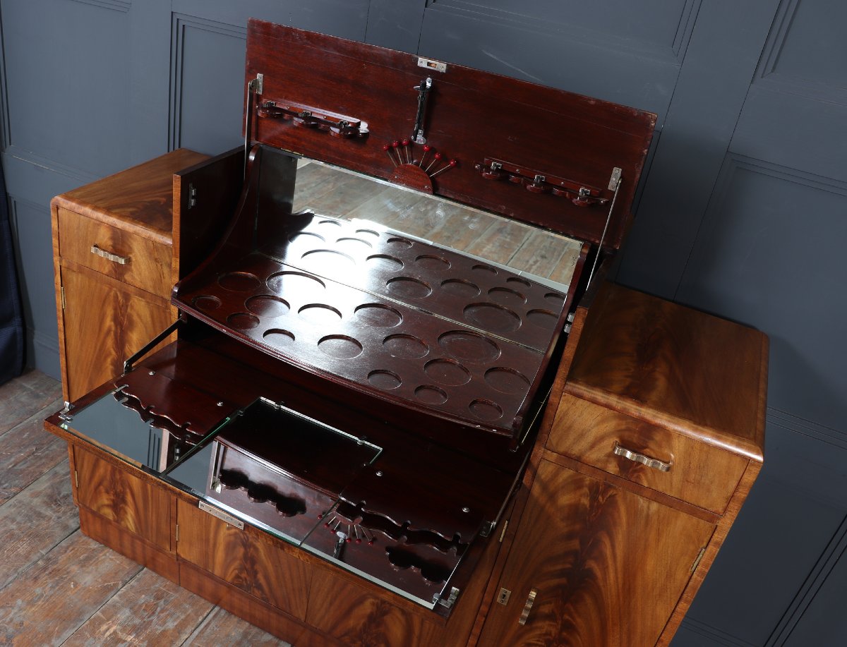 English Art Deco Cocktail Buffet In Walnut, Circa 1930-photo-3