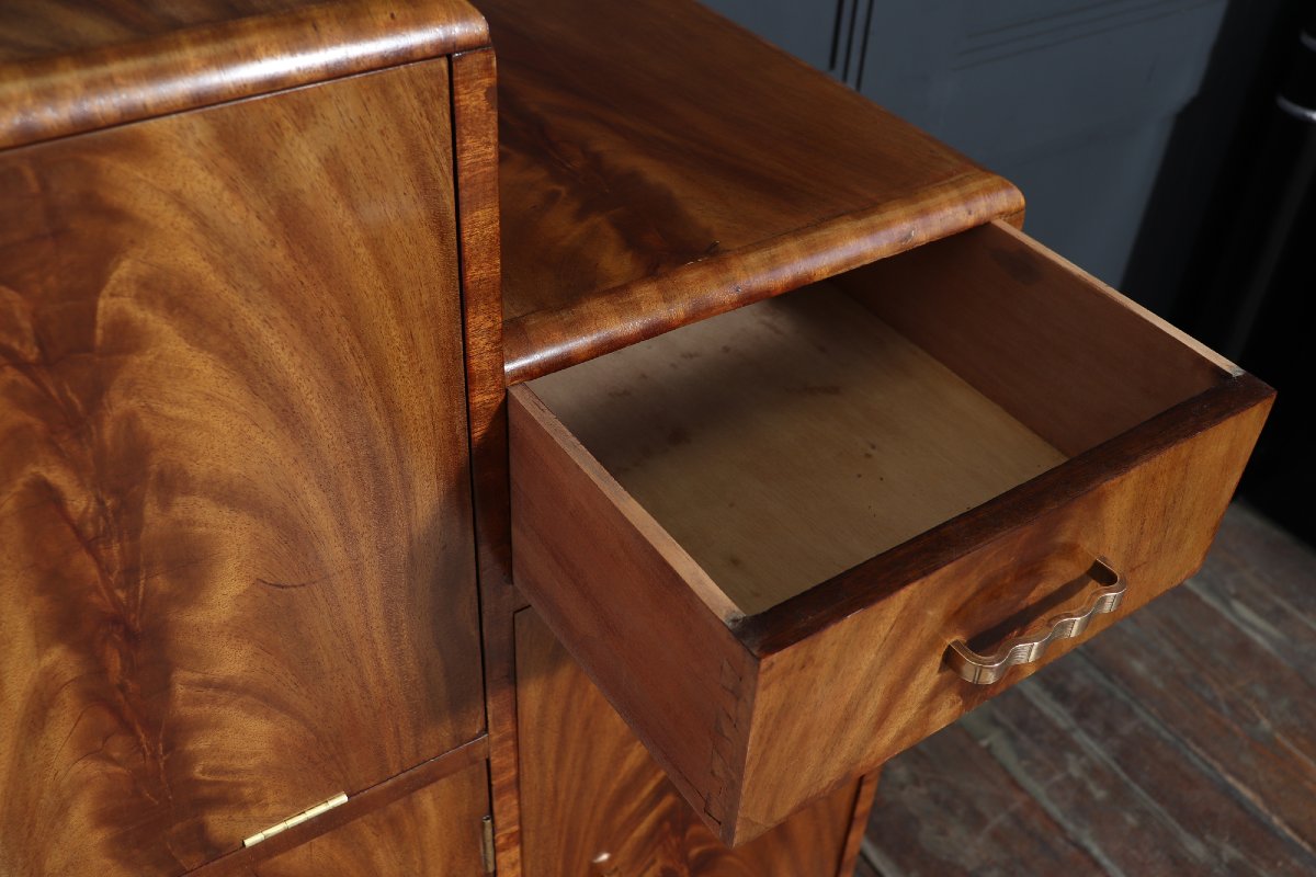 English Art Deco Cocktail Buffet In Walnut, Circa 1930-photo-4