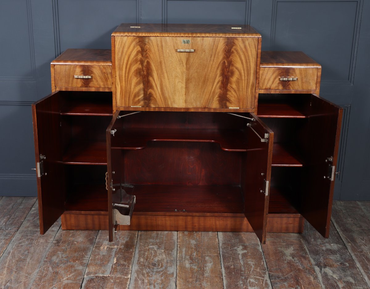 English Art Deco Cocktail Buffet In Walnut, Circa 1930-photo-5