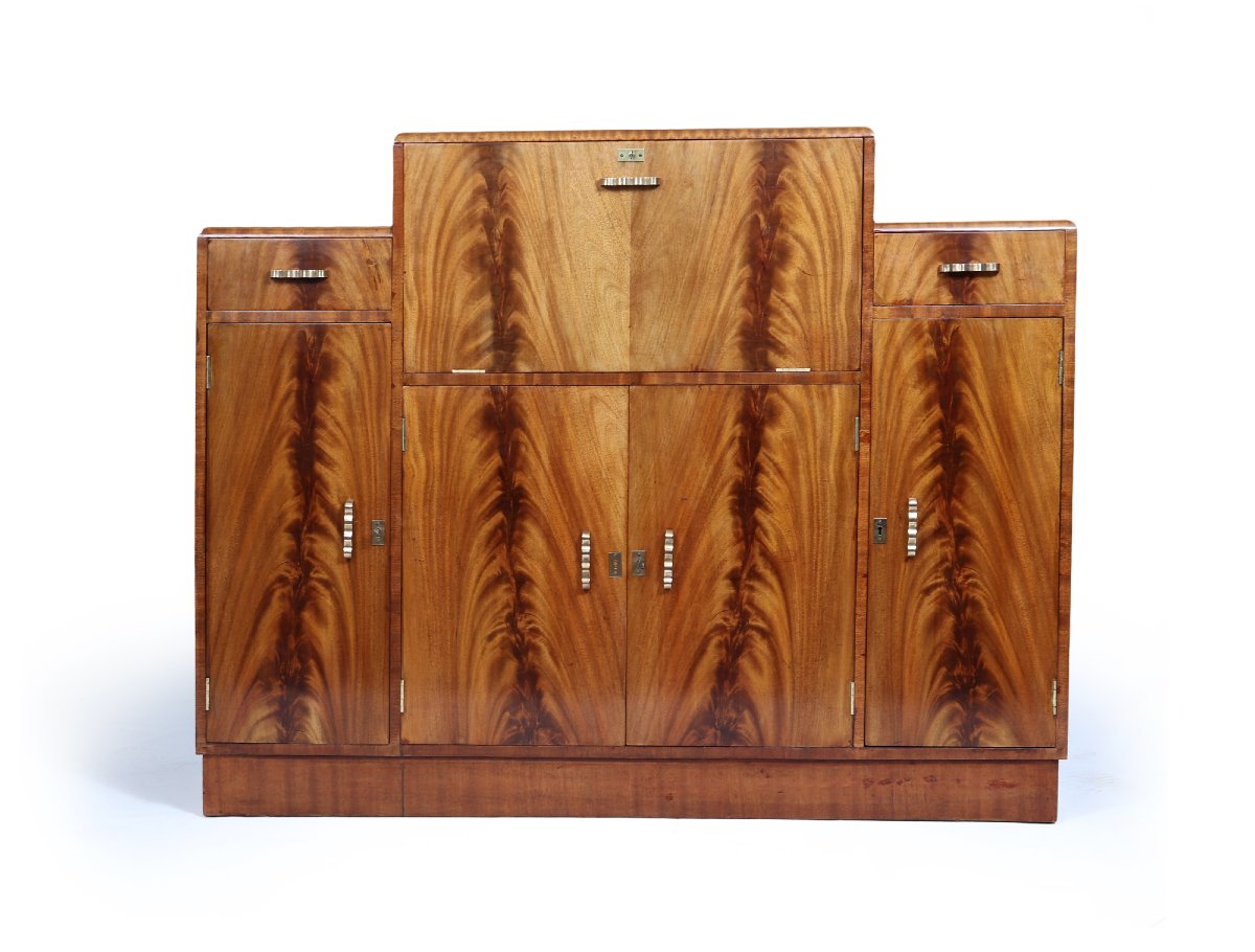 English Art Deco Cocktail Buffet In Walnut, Circa 1930