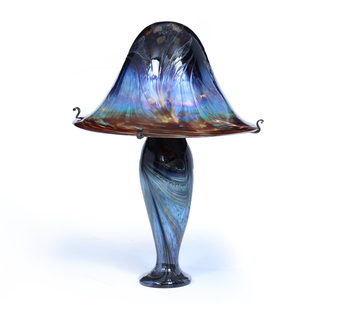 Grande lampe champignon en verre d'art irisé français signé-photo-3