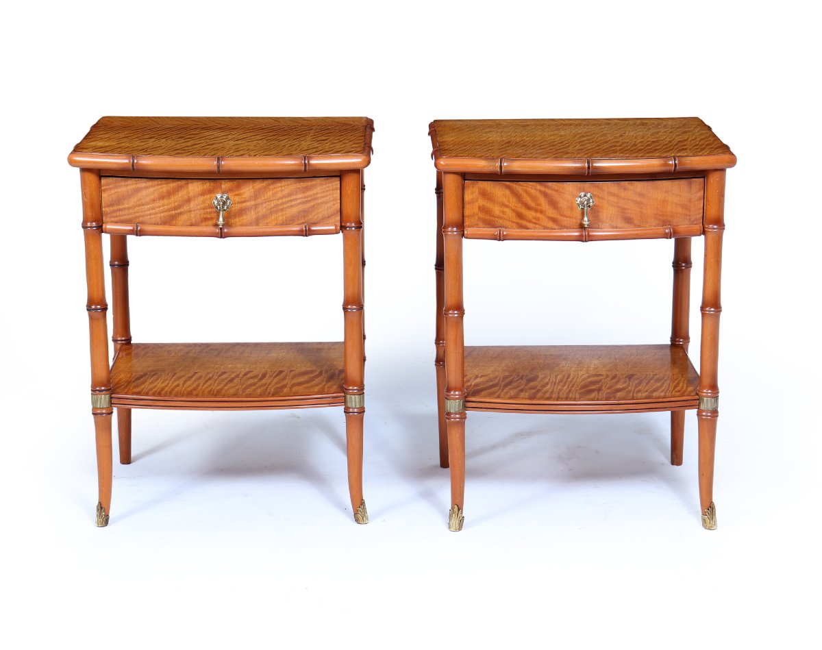 Pair Of Faux Bamboo Satin Birch Bedside Tables-photo-2