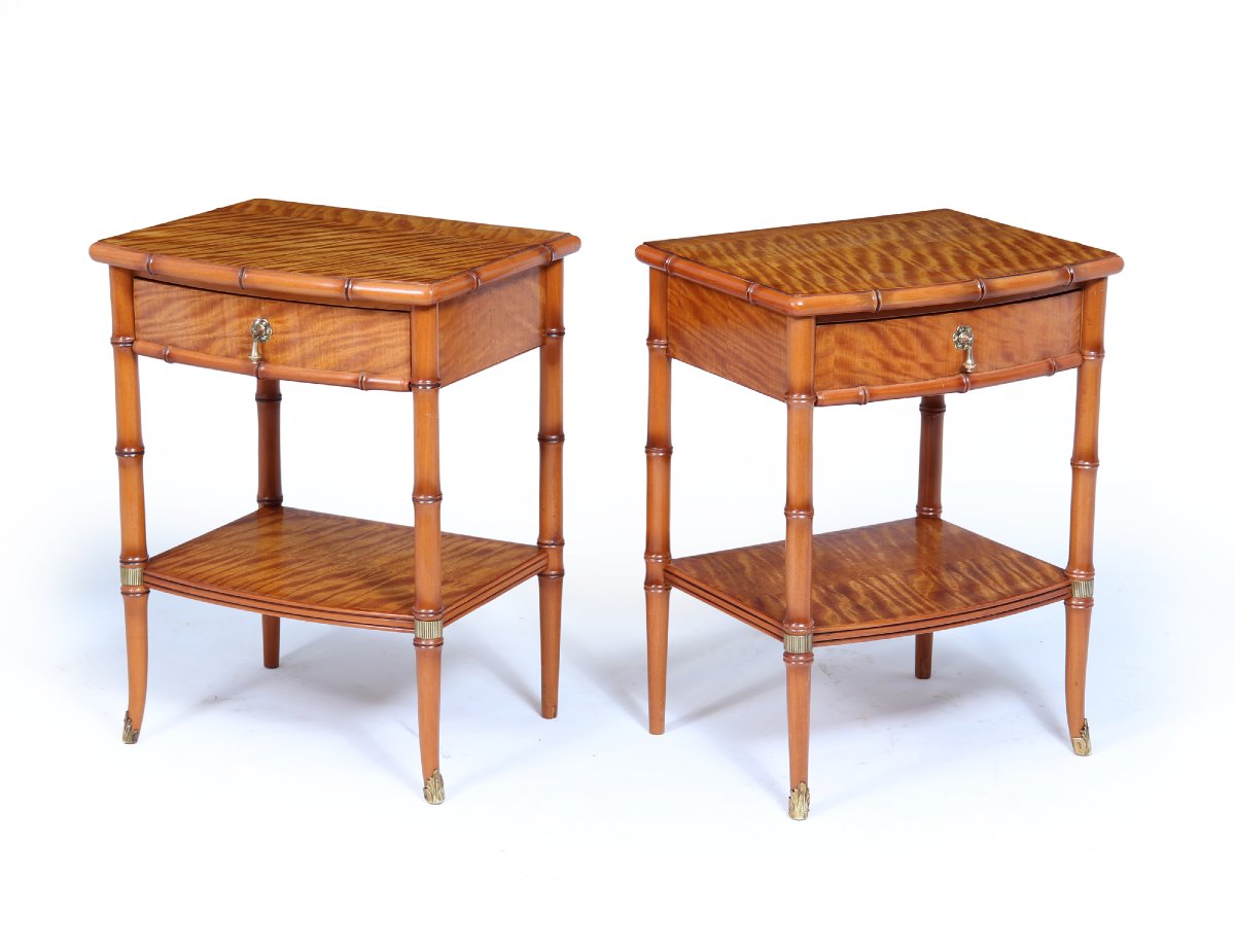 Pair Of Faux Bamboo Satin Birch Bedside Tables-photo-3