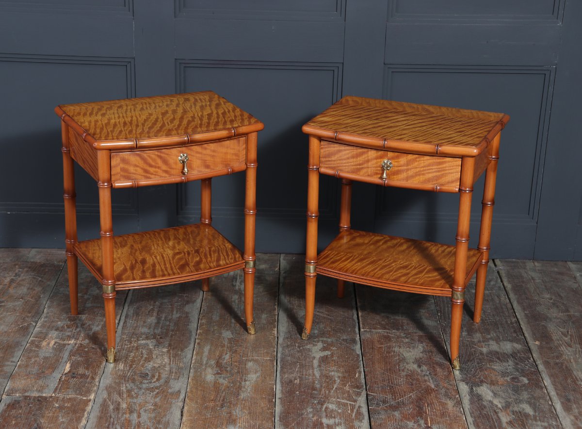 Pair Of Faux Bamboo Satin Birch Bedside Tables-photo-4