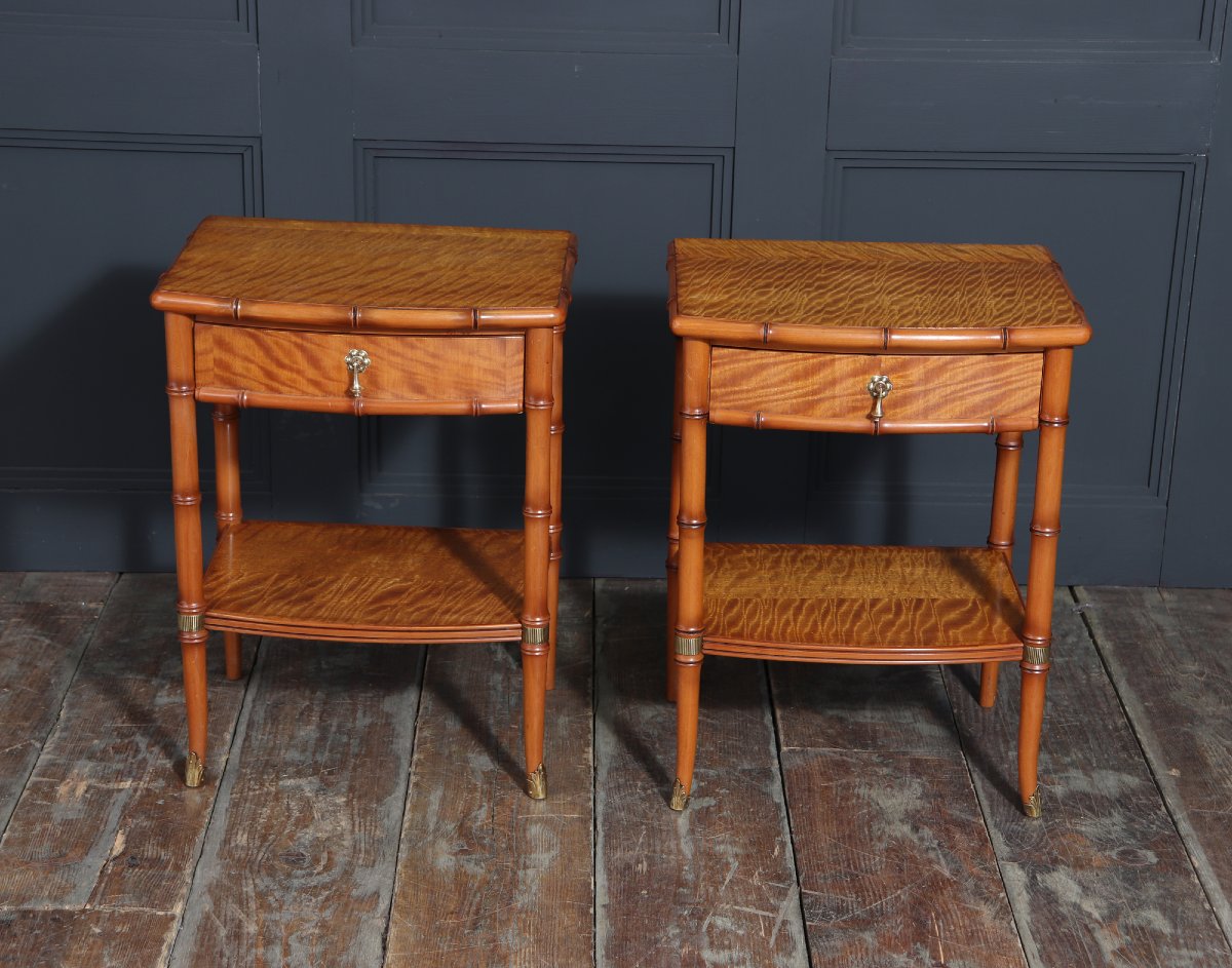 Pair Of Faux Bamboo Satin Birch Bedside Tables-photo-1