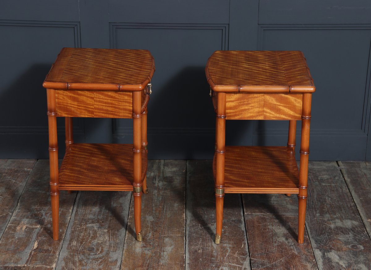 Pair Of Faux Bamboo Satin Birch Bedside Tables-photo-2