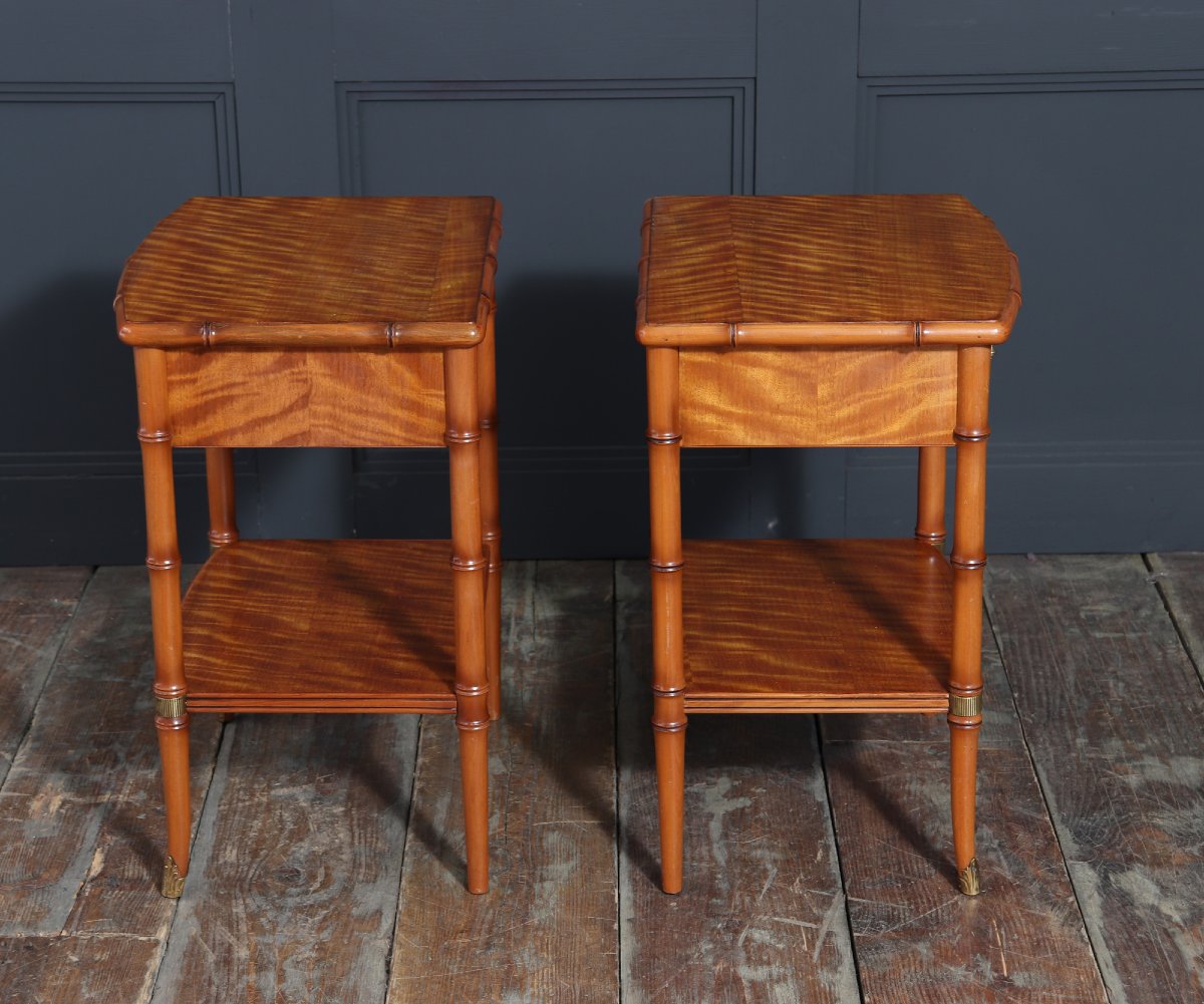Pair Of Faux Bamboo Satin Birch Bedside Tables-photo-3
