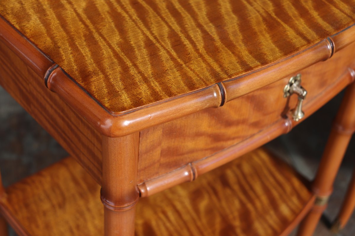 Pair Of Faux Bamboo Satin Birch Bedside Tables-photo-7