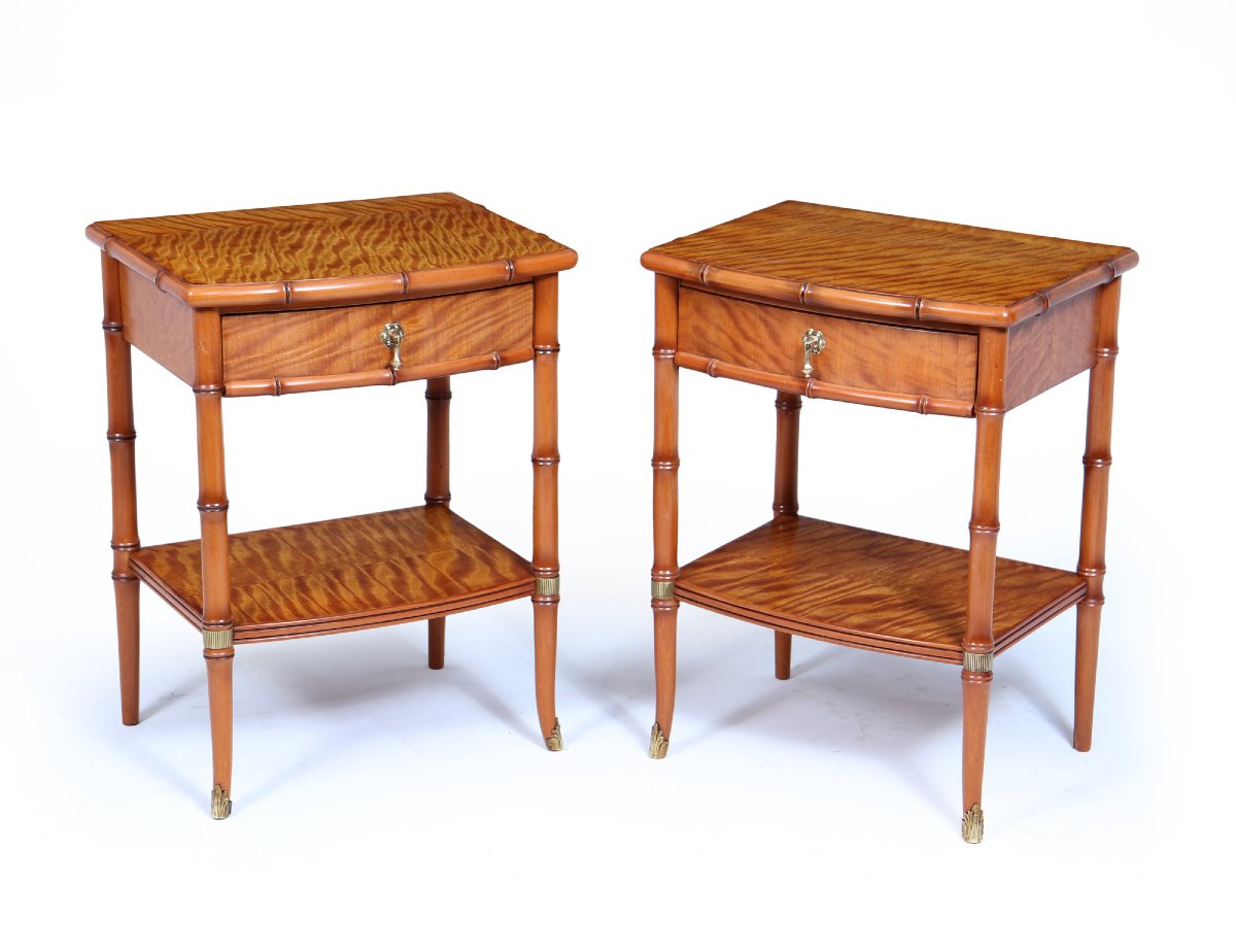 Pair Of Faux Bamboo Satin Birch Bedside Tables