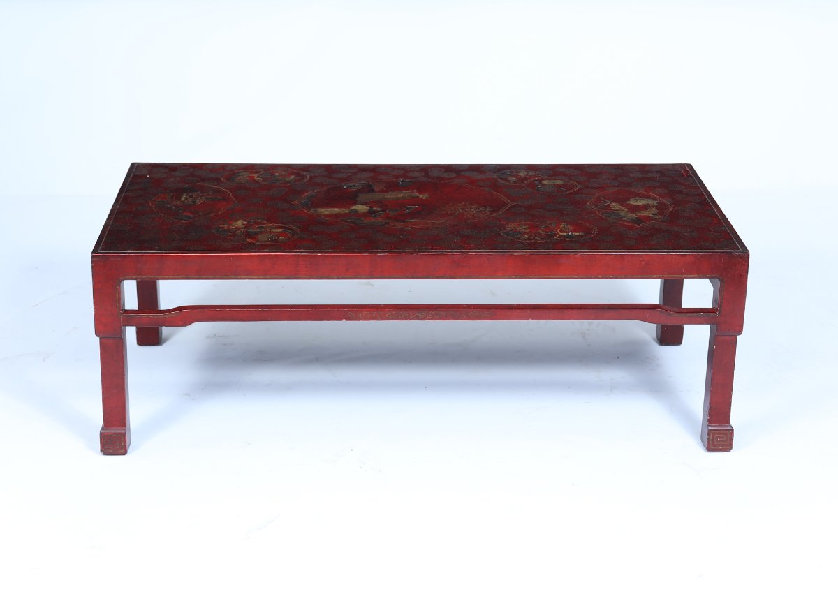 Chinese Coffee Table In Red Lacquer, Circa 1920-photo-2