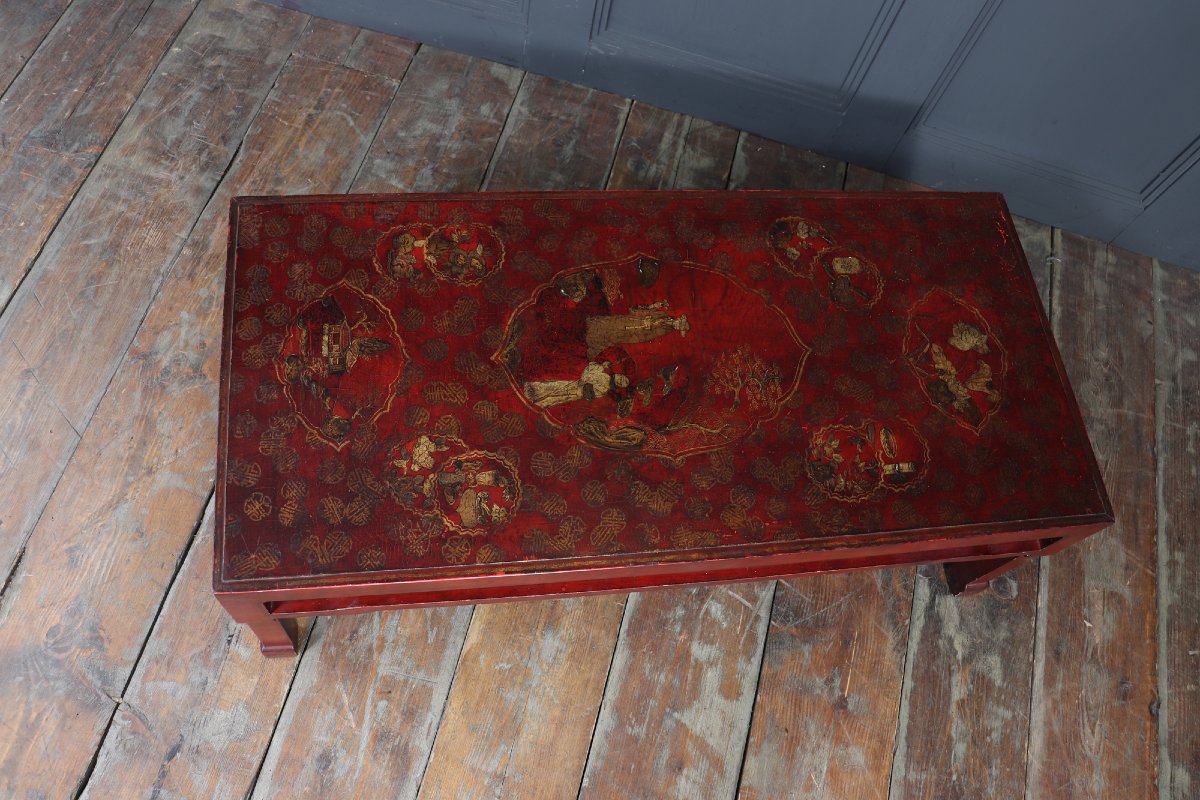 Chinese Coffee Table In Red Lacquer, Circa 1920-photo-1