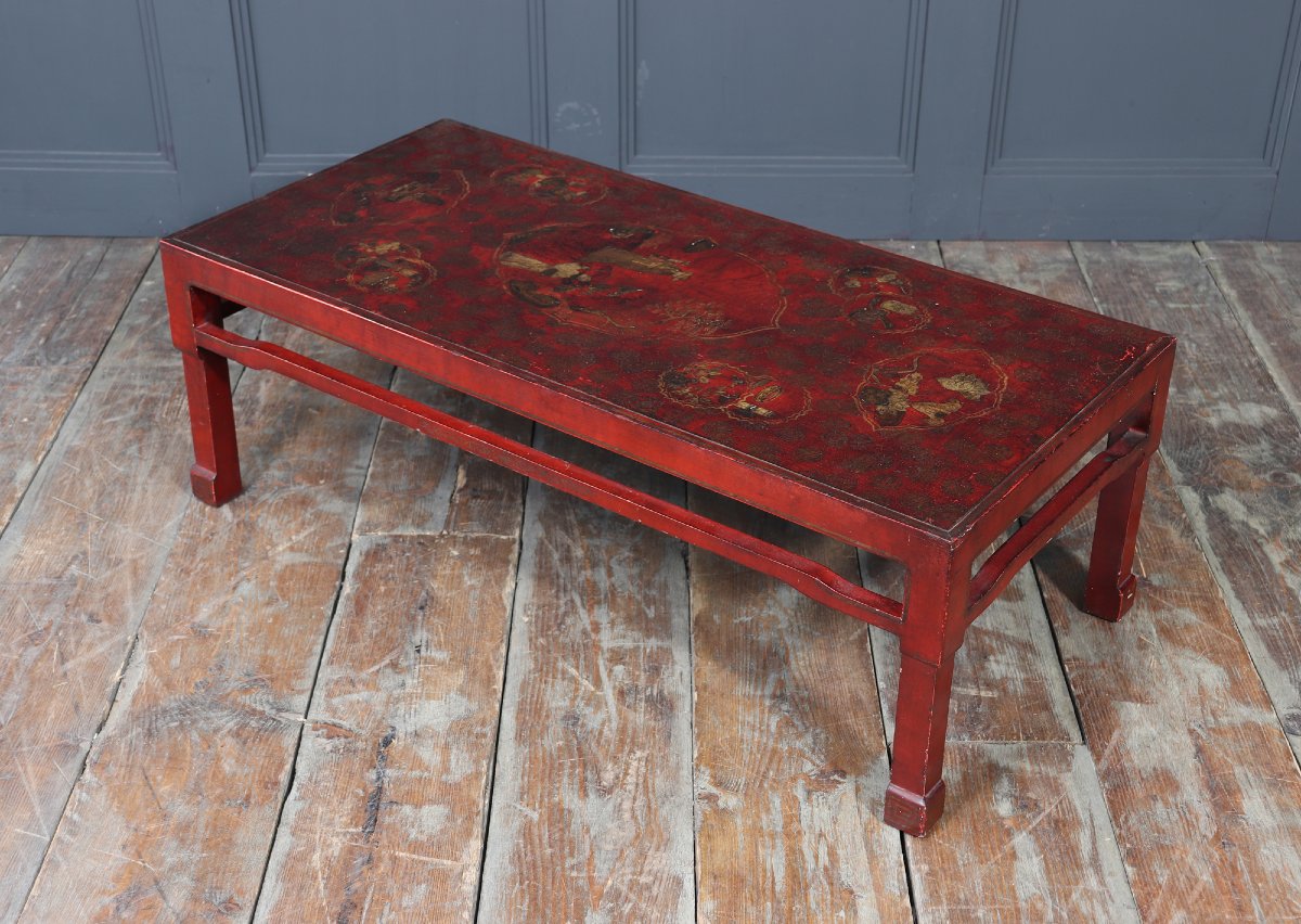 Chinese Coffee Table In Red Lacquer, Circa 1920-photo-4