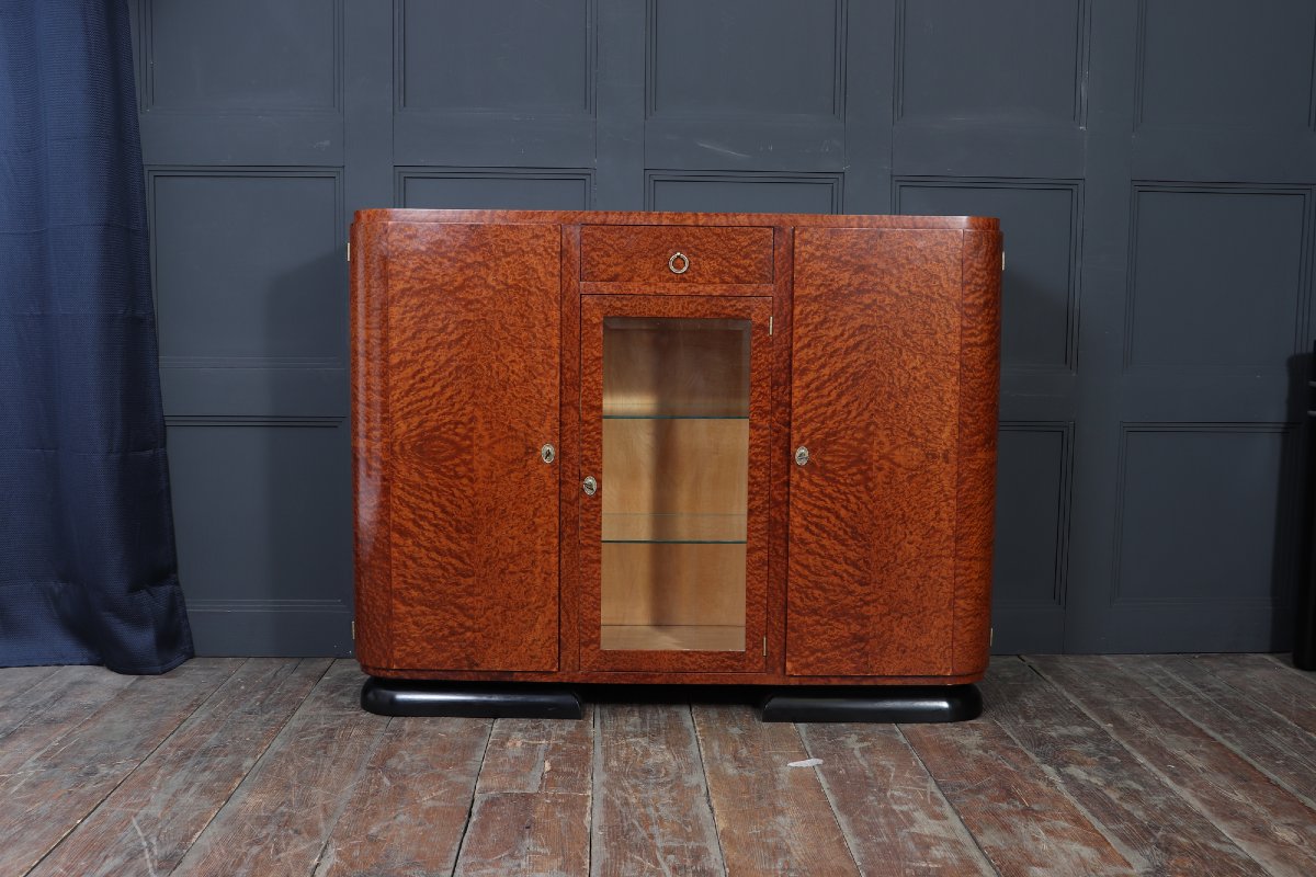 French Art Deco Burr Thuya Display Sideboard-photo-4