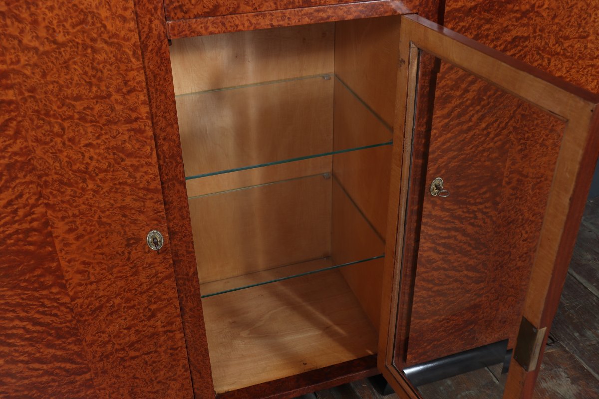 French Art Deco Burr Thuya Display Sideboard-photo-4