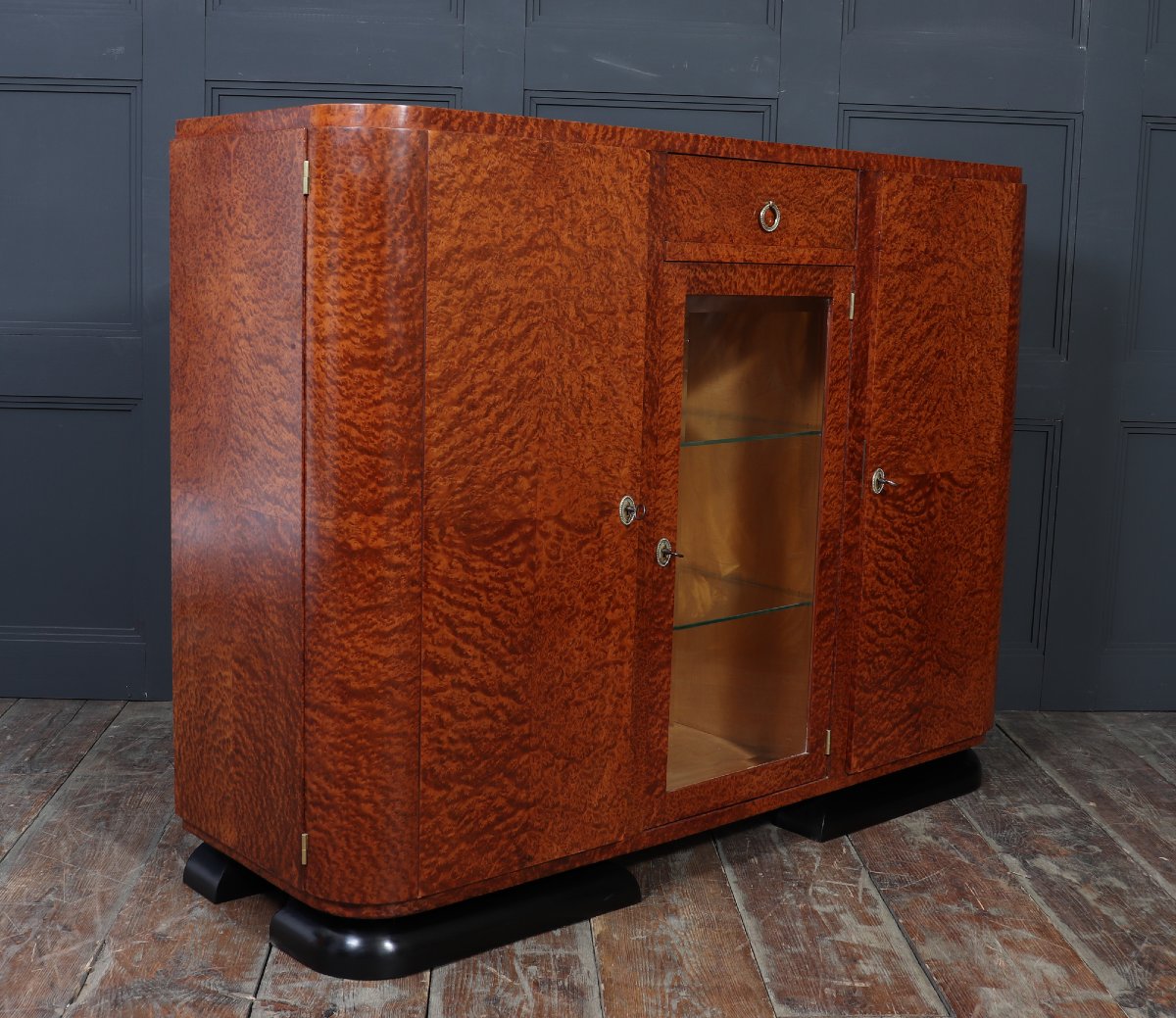 French Art Deco Burr Thuya Display Sideboard-photo-7