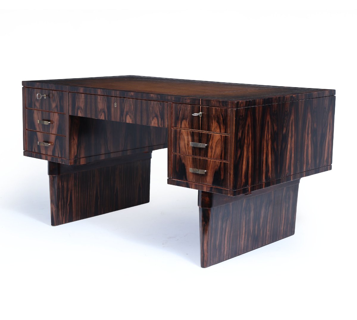 Italian Art Deco Desk In Macassar Ebony With Leather Top, Circa 1950-photo-3