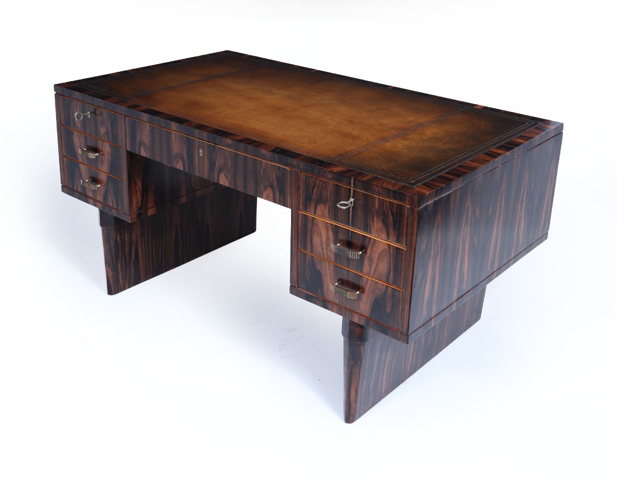 Italian Art Deco Desk In Macassar Ebony With Leather Top, Circa 1950-photo-4