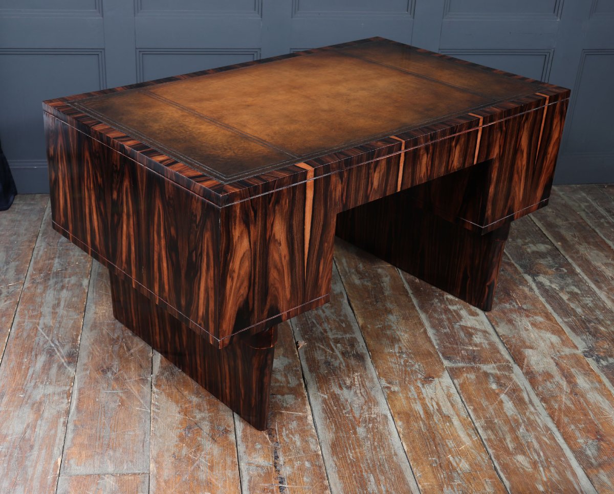 Italian Art Deco Desk In Macassar Ebony With Leather Top, Circa 1950-photo-3