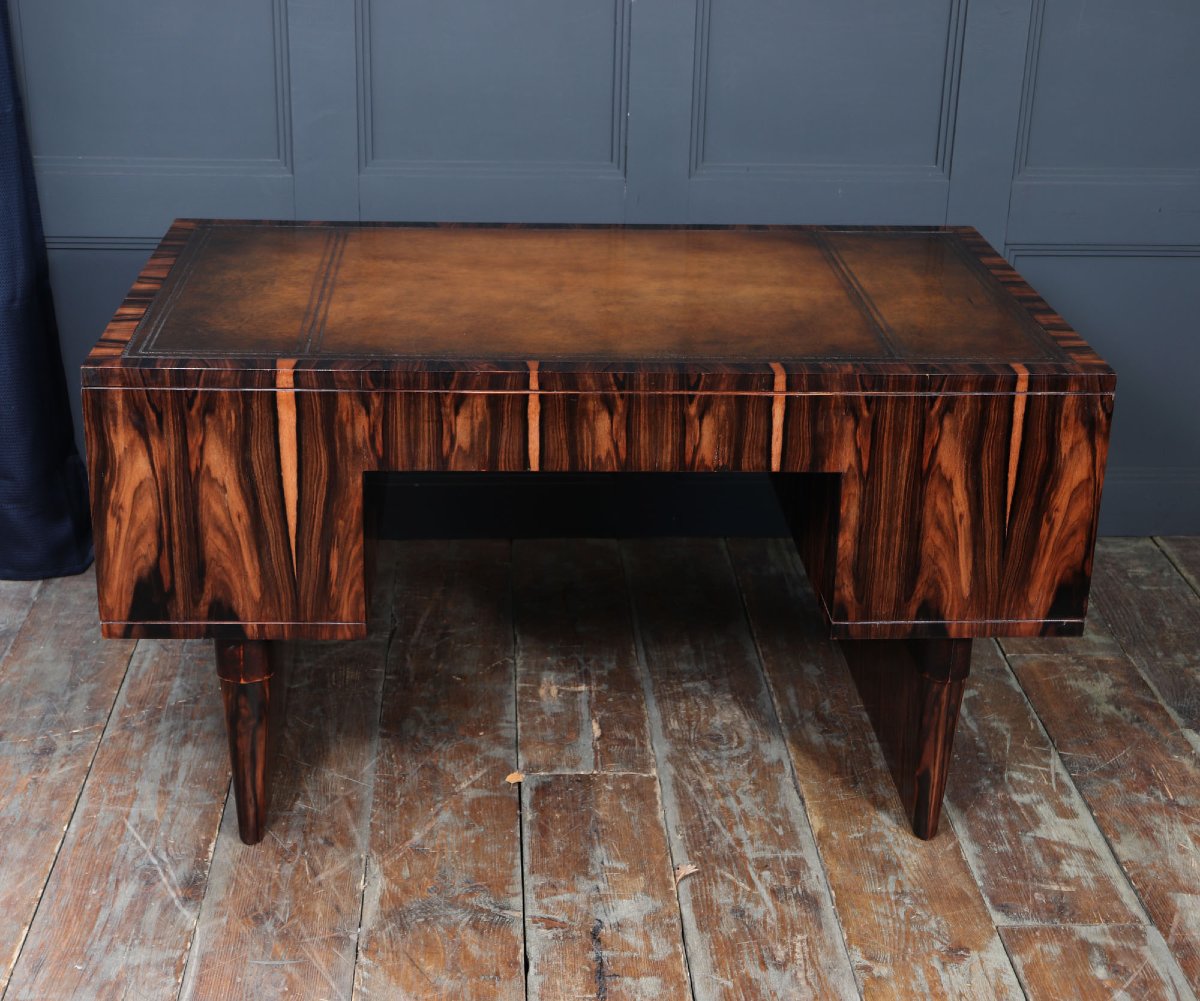 Italian Art Deco Desk In Macassar Ebony With Leather Top, Circa 1950-photo-4