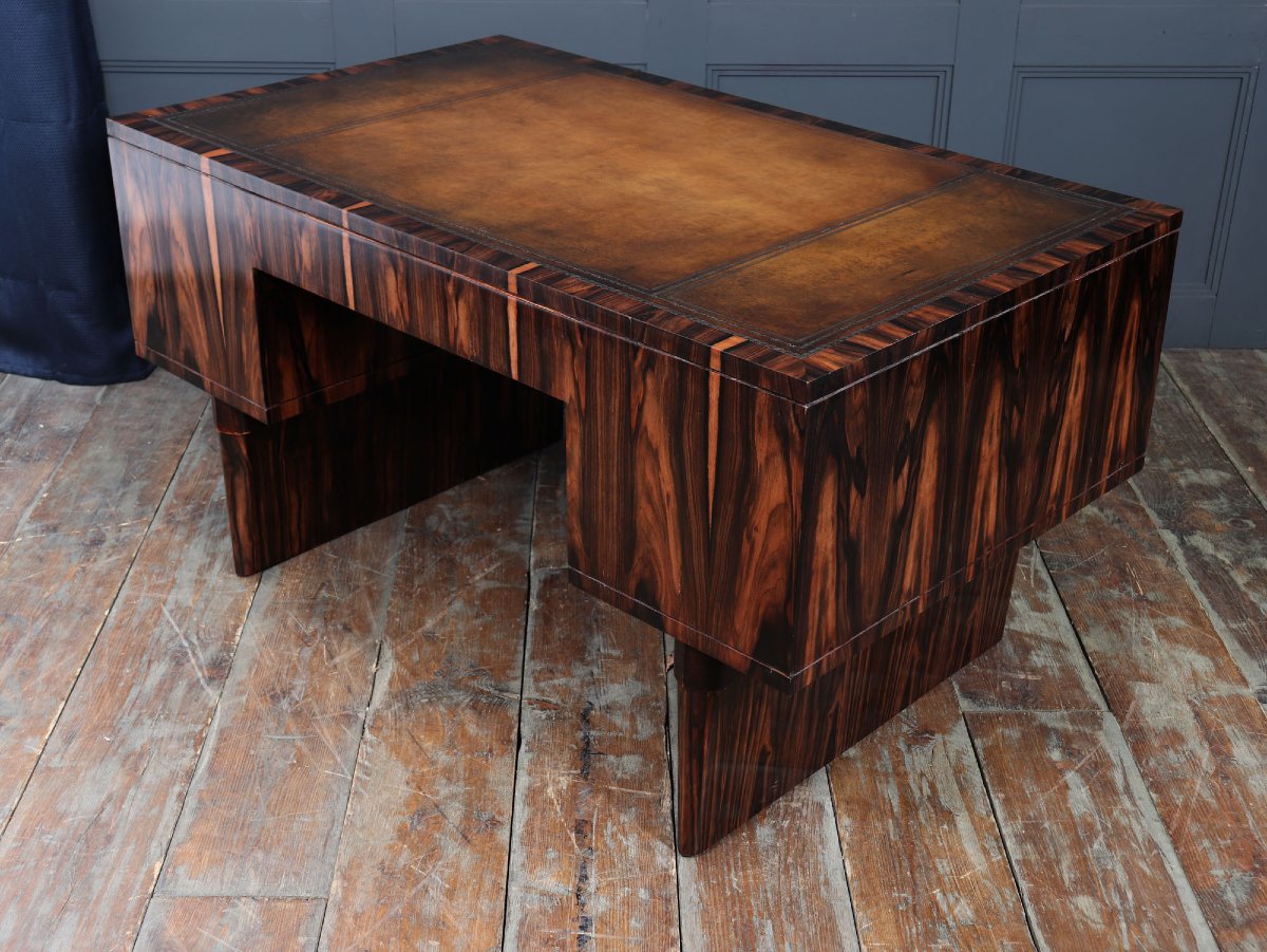 Italian Art Deco Desk In Macassar Ebony With Leather Top, Circa 1950-photo-5