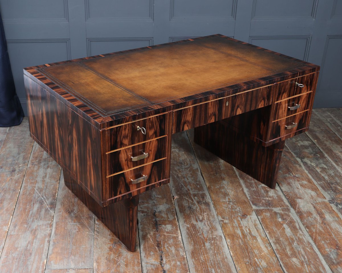 Italian Art Deco Desk In Macassar Ebony With Leather Top, Circa 1950-photo-8