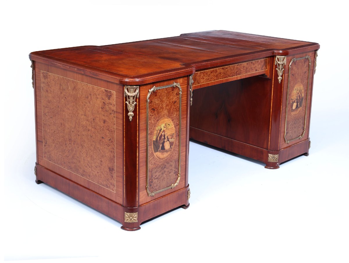 Fine French Burr Walnut Pedestal Desk With Gilt Bronze Ormolu Mounts C1880-photo-2