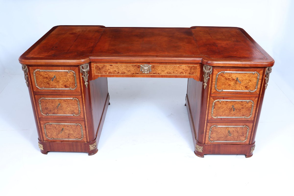 Fine French Burr Walnut Pedestal Desk With Gilt Bronze Ormolu Mounts C1880-photo-4