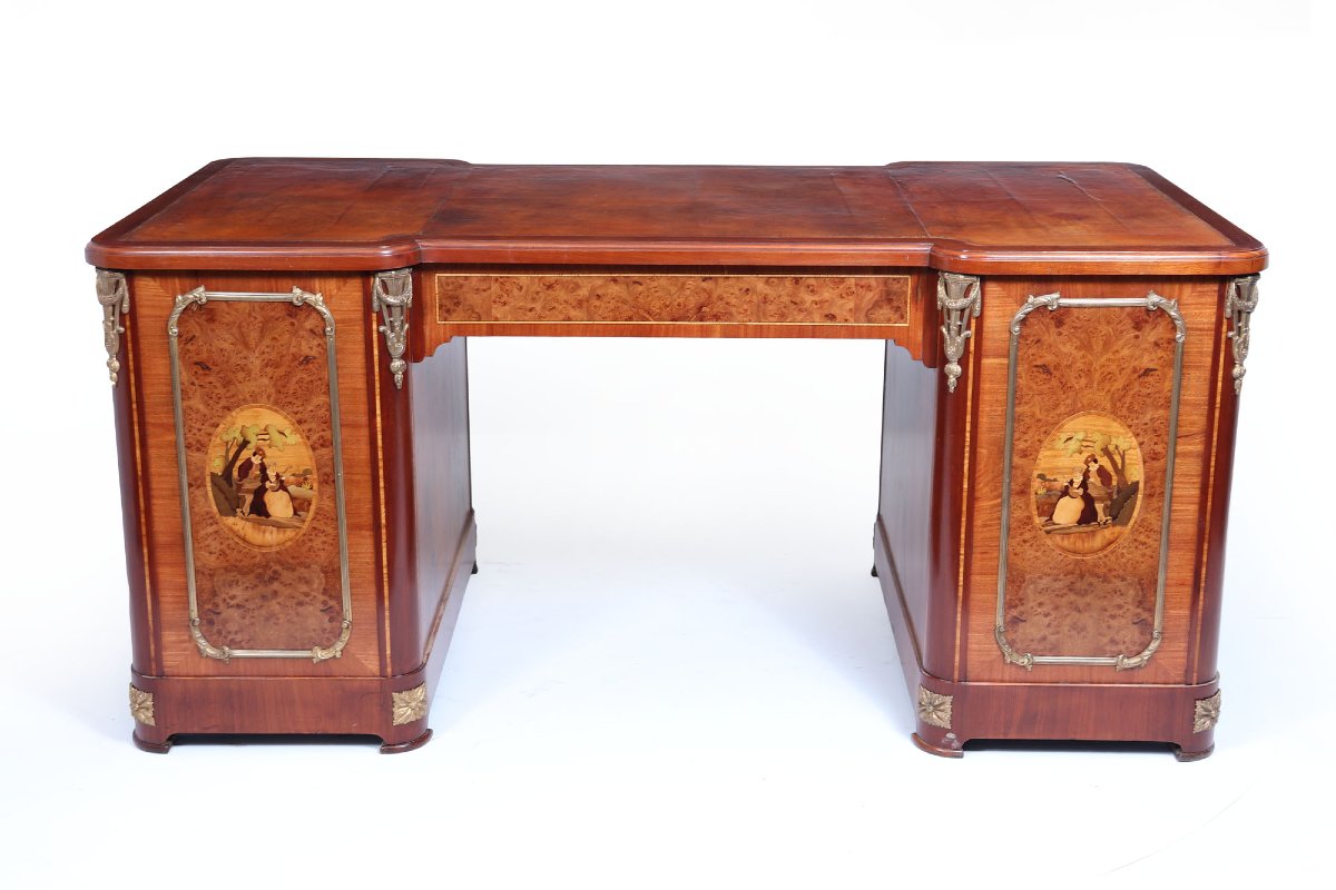 Fine French Burr Walnut Pedestal Desk With Gilt Bronze Ormolu Mounts C1880-photo-2