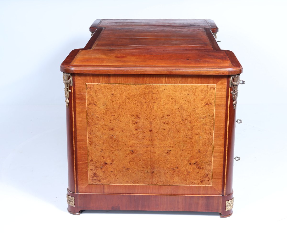 Fine French Burr Walnut Pedestal Desk With Gilt Bronze Ormolu Mounts C1880-photo-3