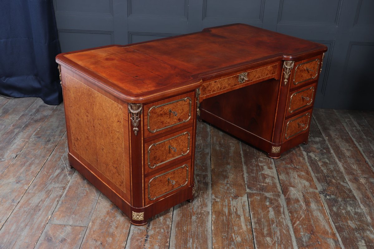Fine French Burr Walnut Pedestal Desk With Gilt Bronze Ormolu Mounts C1880-photo-8