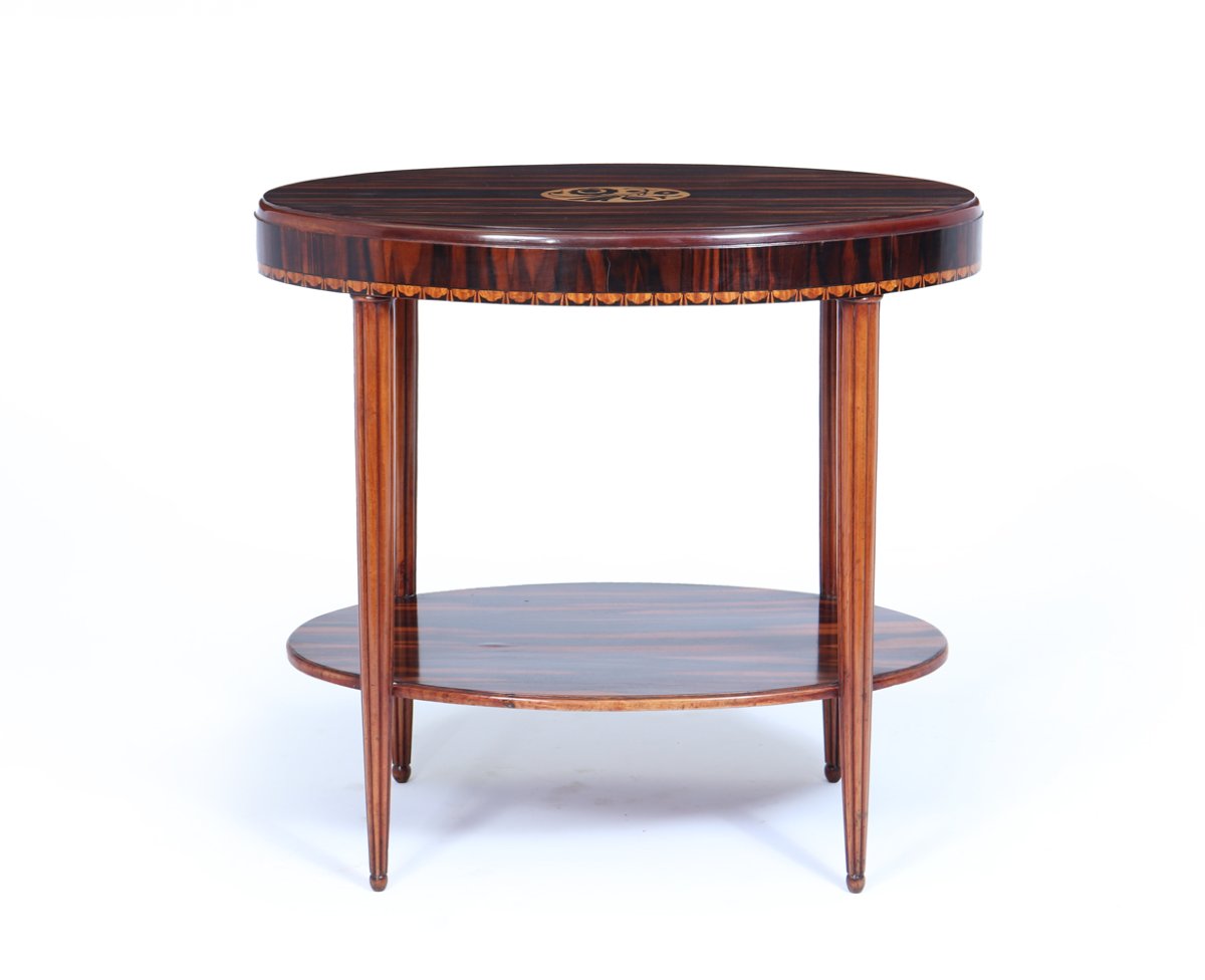 French Art Deco Oval Side Table In Macassar Ebony-photo-3