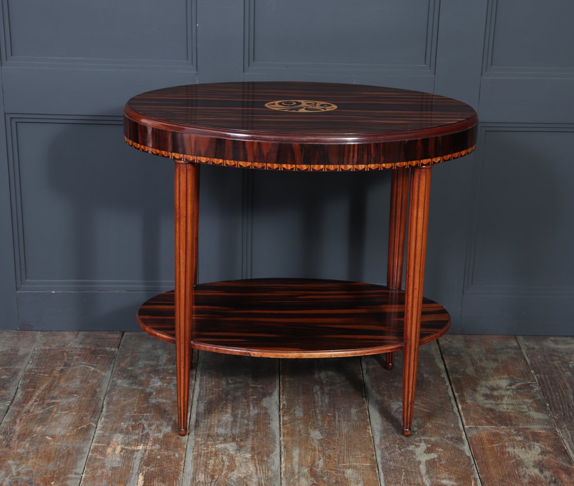 French Art Deco Oval Side Table In Macassar Ebony-photo-1
