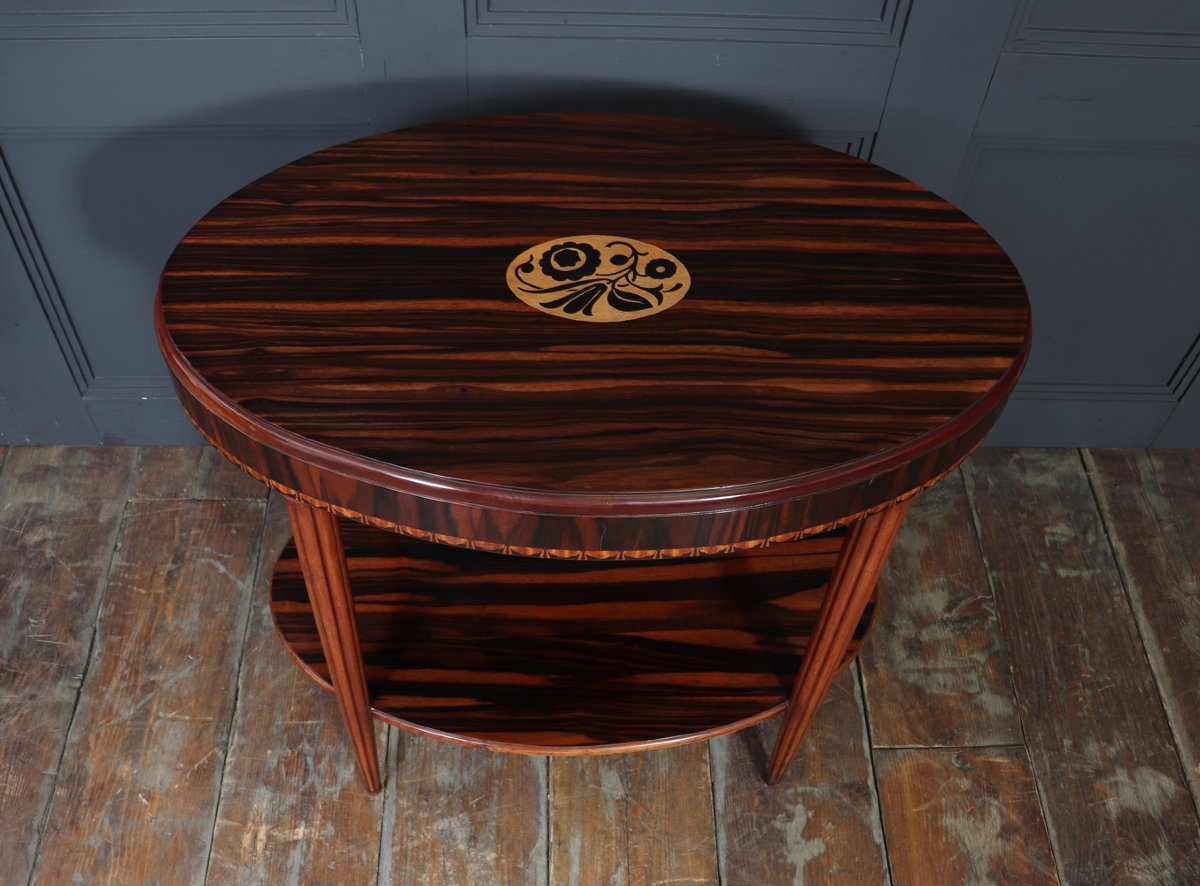 French Art Deco Oval Side Table In Macassar Ebony-photo-2
