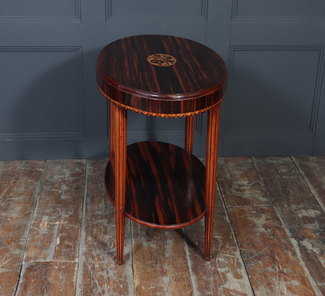 French Art Deco Oval Side Table In Macassar Ebony-photo-5