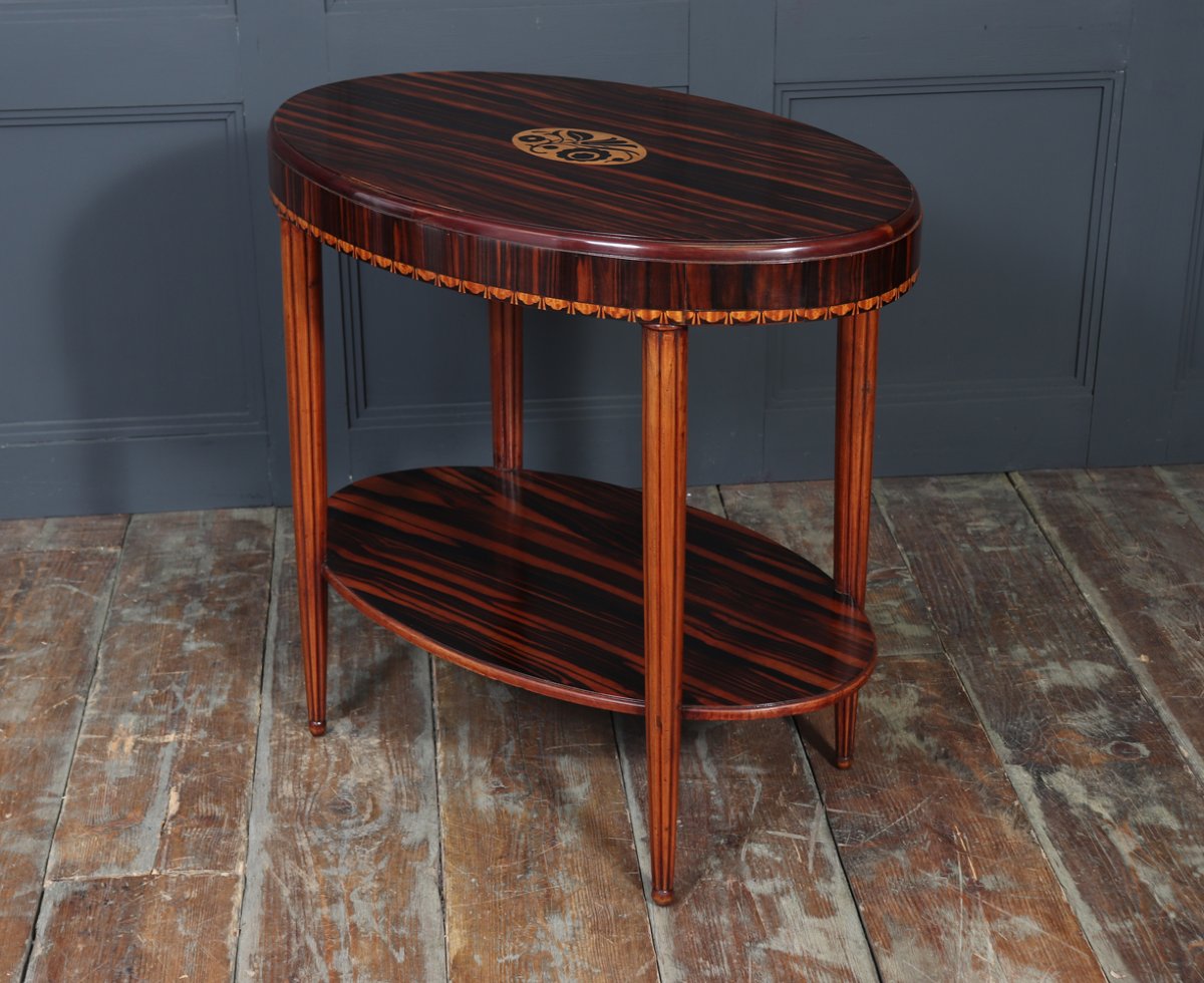 French Art Deco Oval Side Table In Macassar Ebony-photo-6