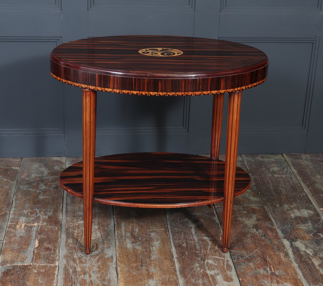French Art Deco Oval Side Table In Macassar Ebony-photo-7