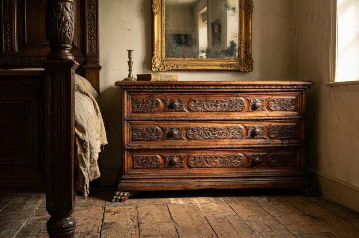 Commode en noyer italien du début du XVIIe siècle-photo-3