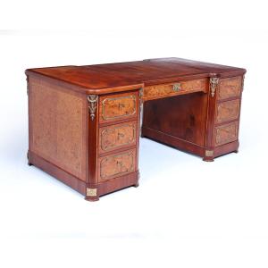 Fine French Burr Walnut Pedestal Desk With Gilt Bronze Ormolu Mounts C1880