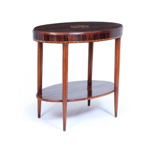 Table d'appoint ovale Art déco française en ébène de Macassar