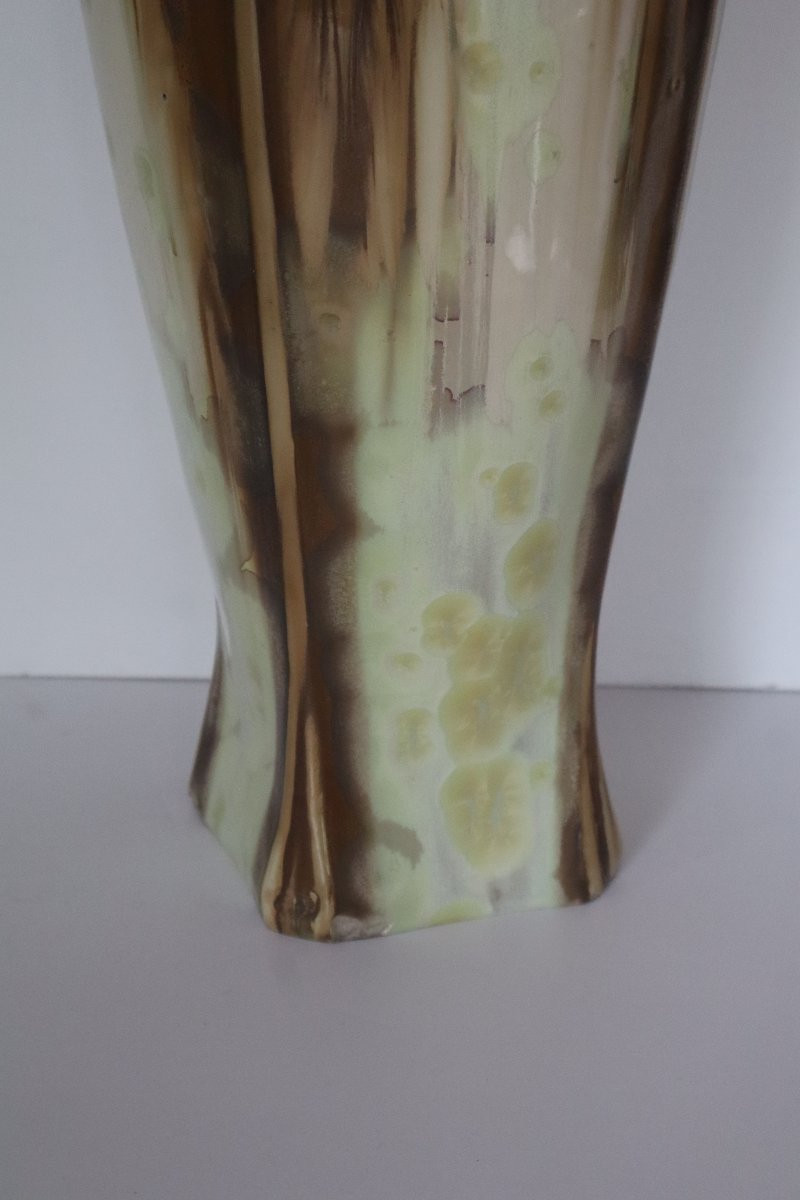 Grand vase Art Nouveau en grès émaillé signé Mougin, Nancy-photo-3