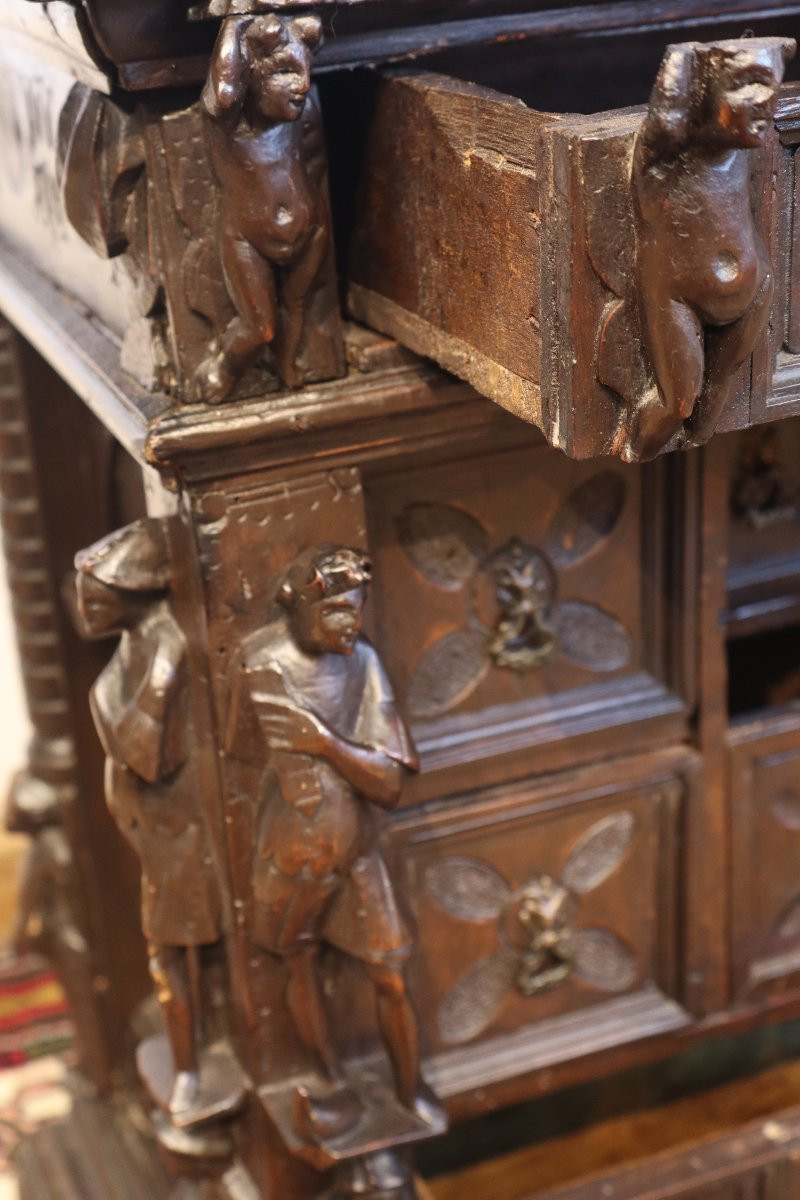 Cabinet (stipo Style) In Carved Wood, Antique Work.-photo-3